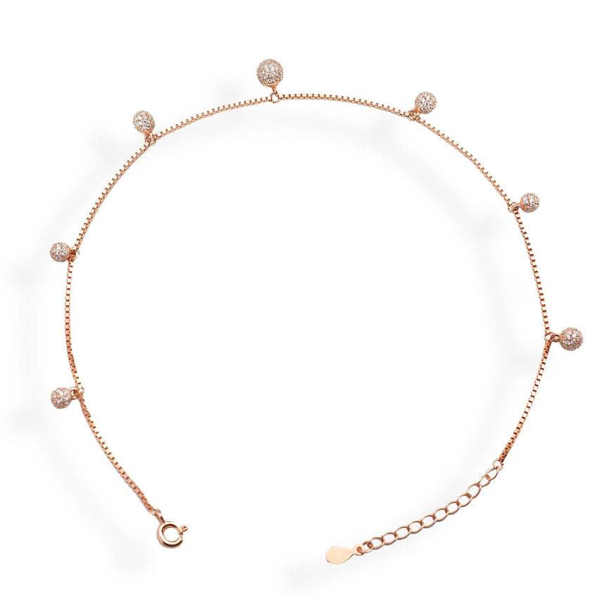 Rose Gold Crystal Bead Charm Anklet