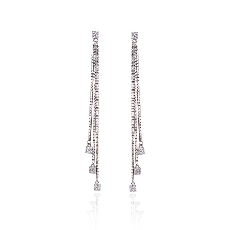 Long chained modern silver earrings