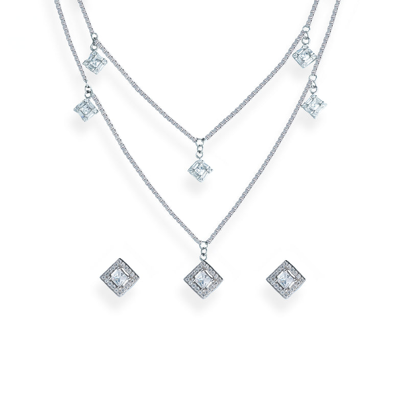 Radiant Silver Symmetry Necklace set