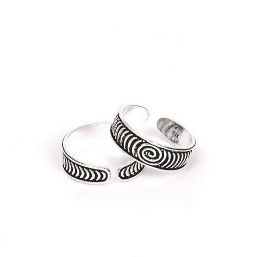 Oxidised Silver Engraved Toe rings