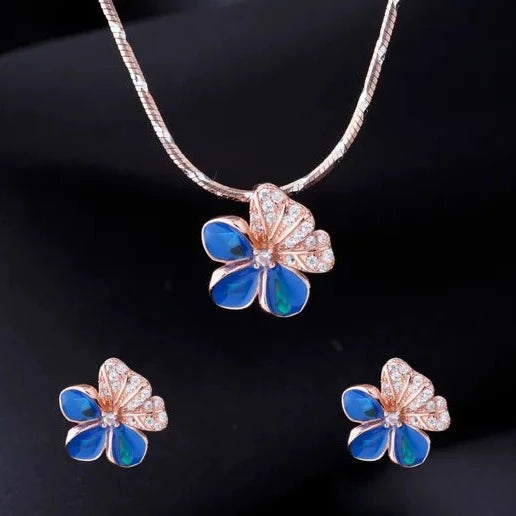 Rose gold blue lady necklace set