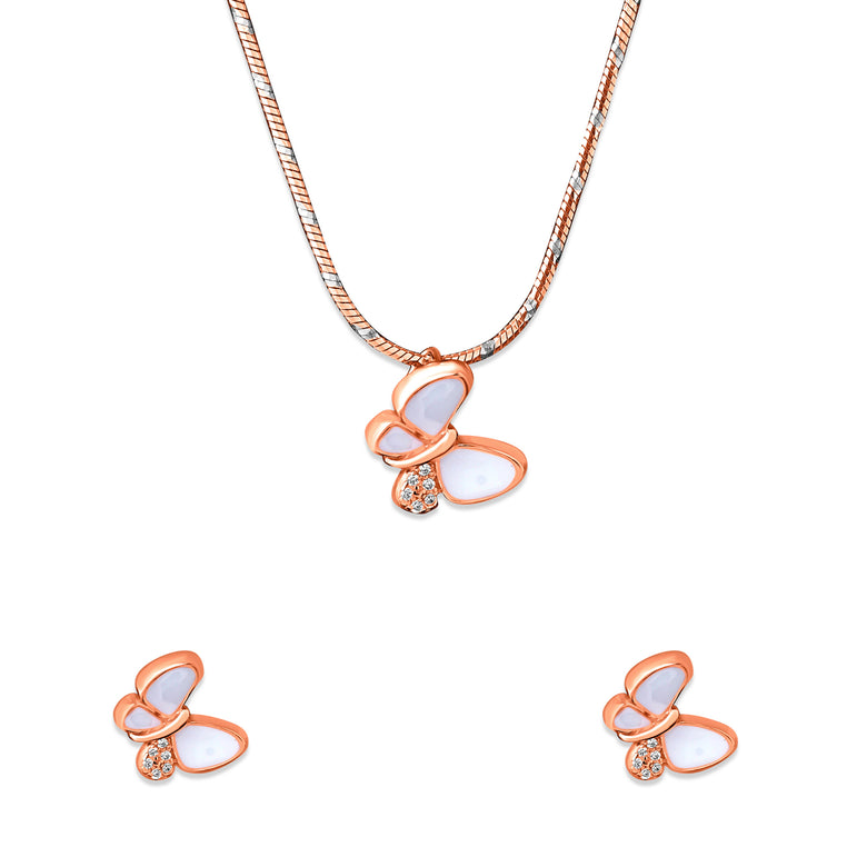 Rose gold flying butterfly necklace set