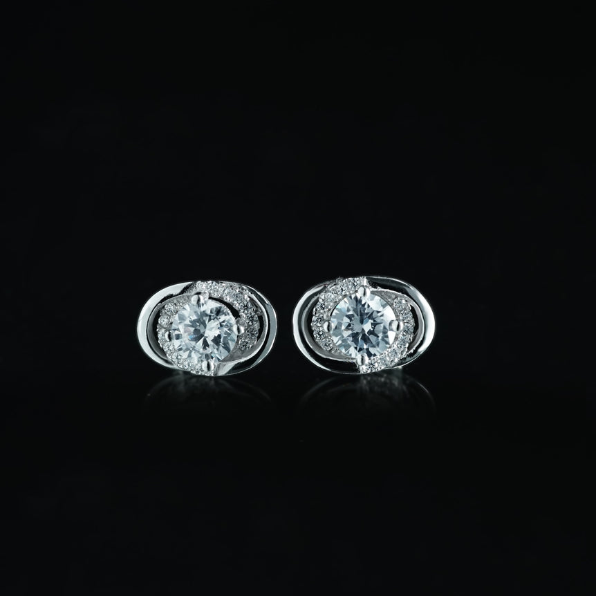 oval crystal silver earrings