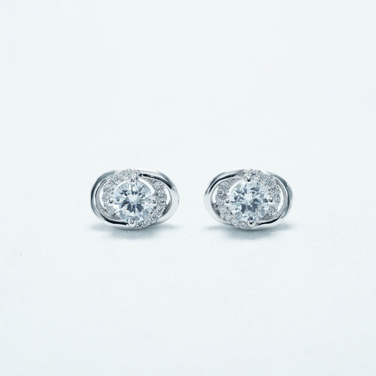 oval crystal silver earrings