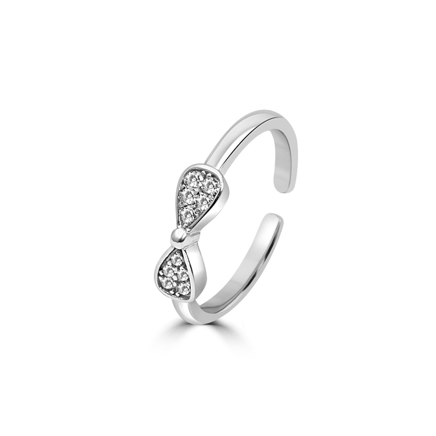 Silver bow adjustable ring