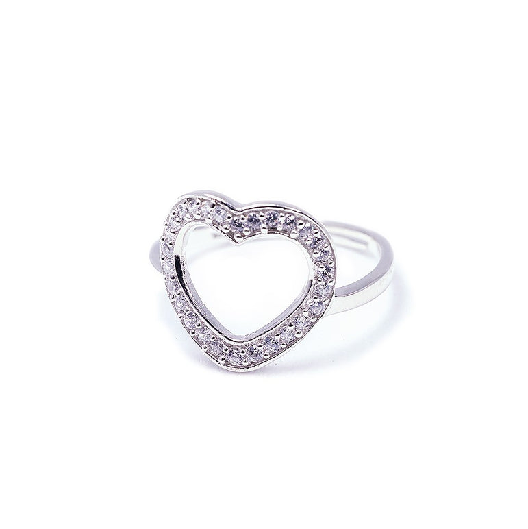 Halo heart silver zircon ring