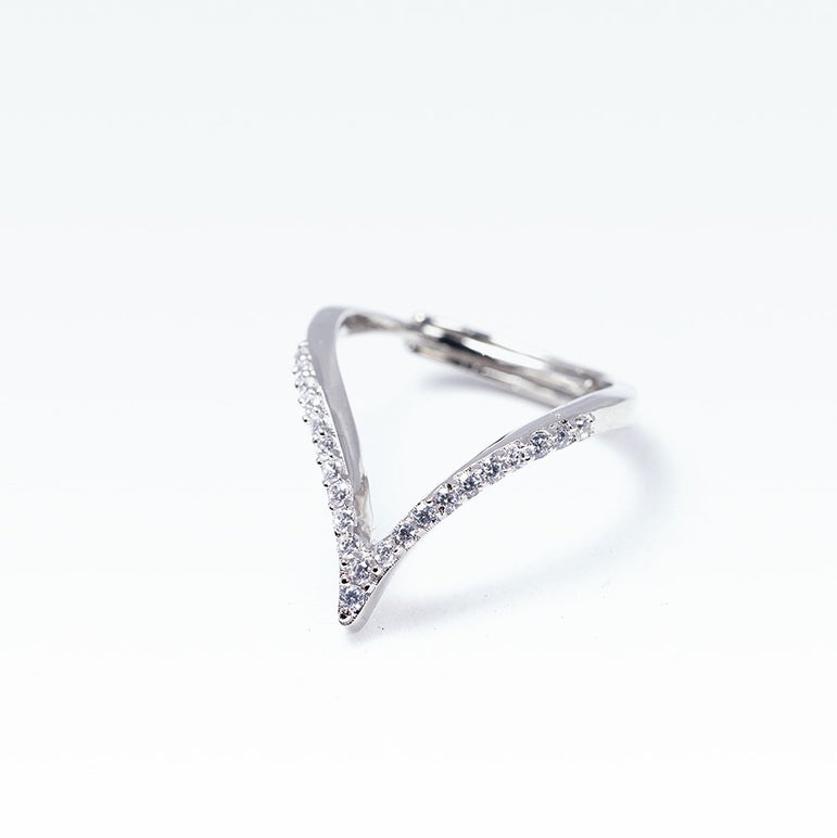 Silver wishbone crystal ring