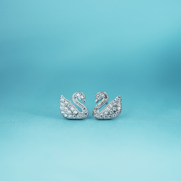 Silver swan earrings