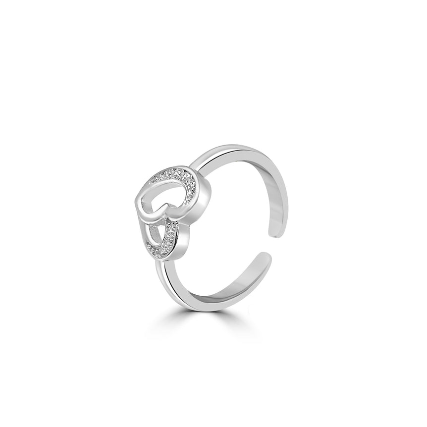 Silver twin heart ring