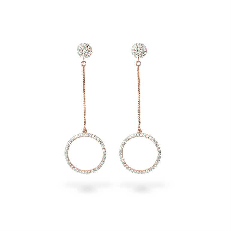 Rose gold halo swing earrings