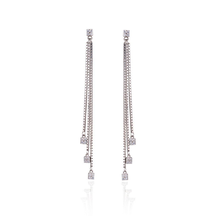 Long chained modern silver earrings