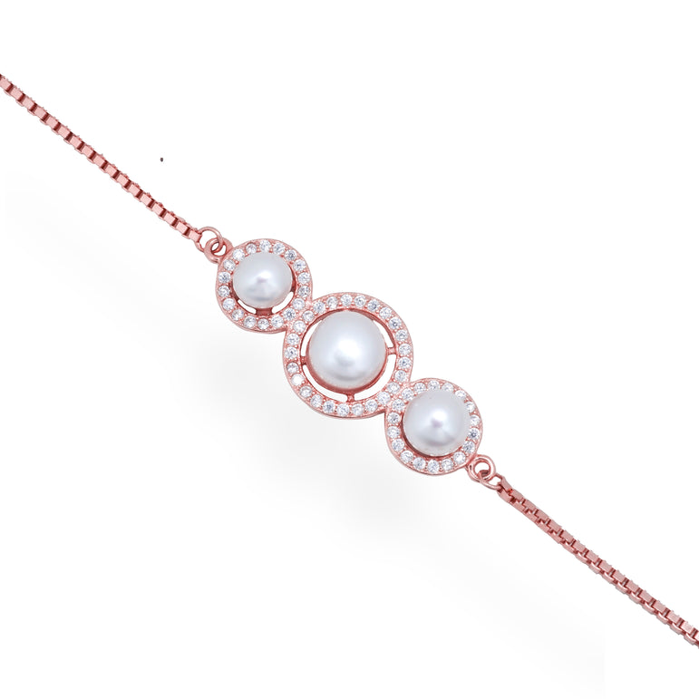 Rose gold triple white pearl bracelet