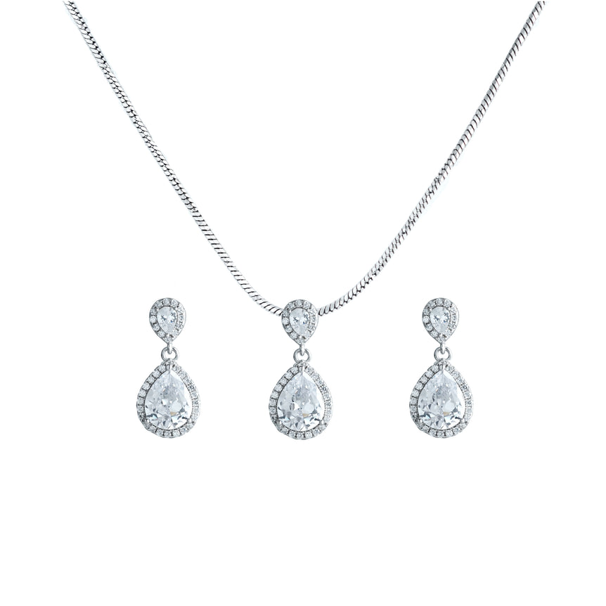 Silver Shimmer Zirconia Droplet Necklace Set