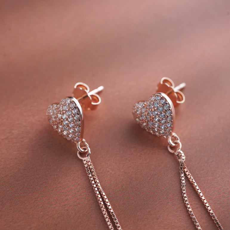 Rose gold sparkling heart earrings