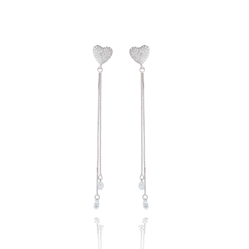 Silver sparkling heart earrings