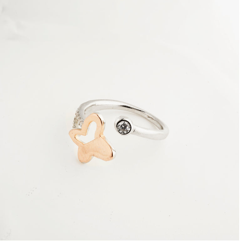 Silver rose gold butterfly Ring