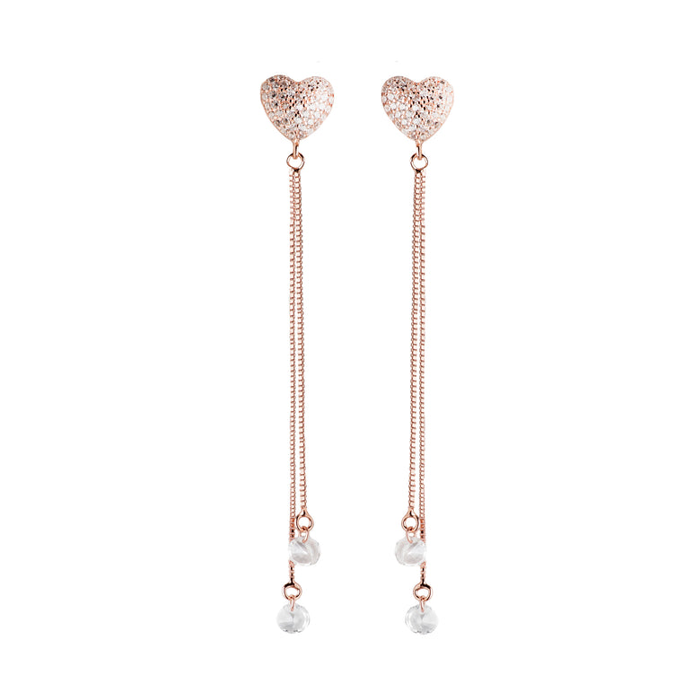 Rose gold sparkling heart earrings