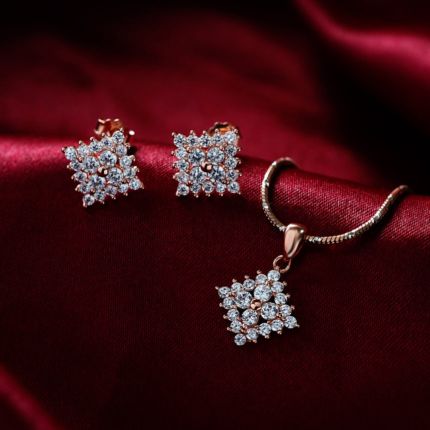 Rose gold silver Trillium Necklace Set