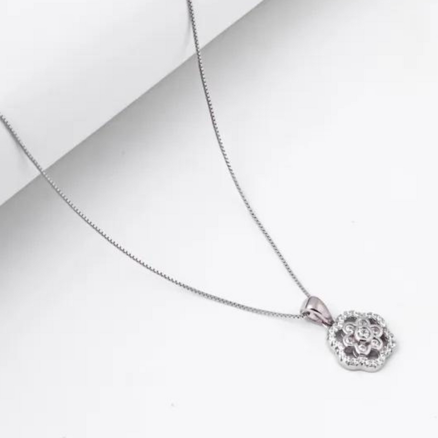 Flower Zircon Pendant With Silver 925 Sterling Chain