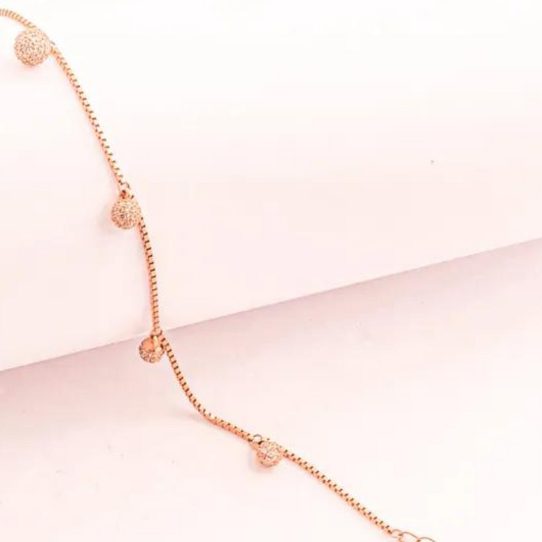Rose Gold Crystal Bead Charm Anklet