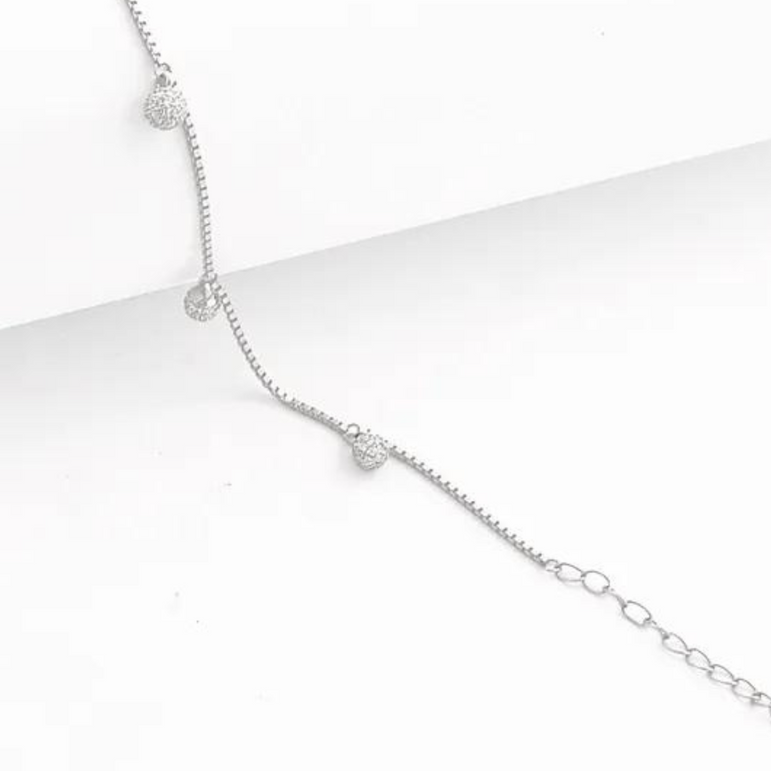 Silver Crystal Bead Charm Anklet