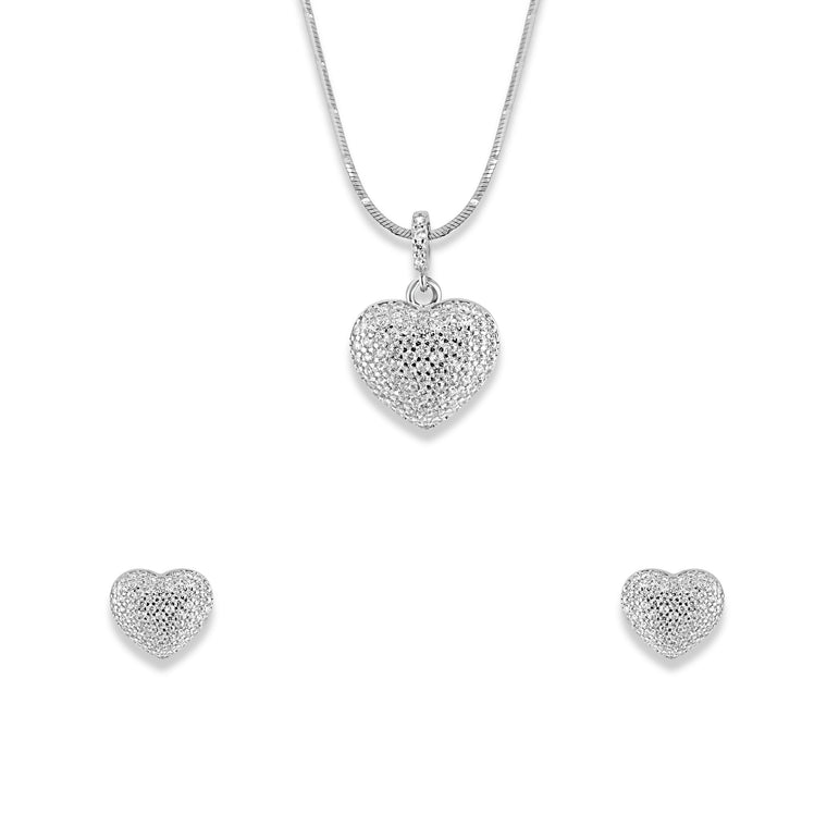 Silver elegant heart pendant set