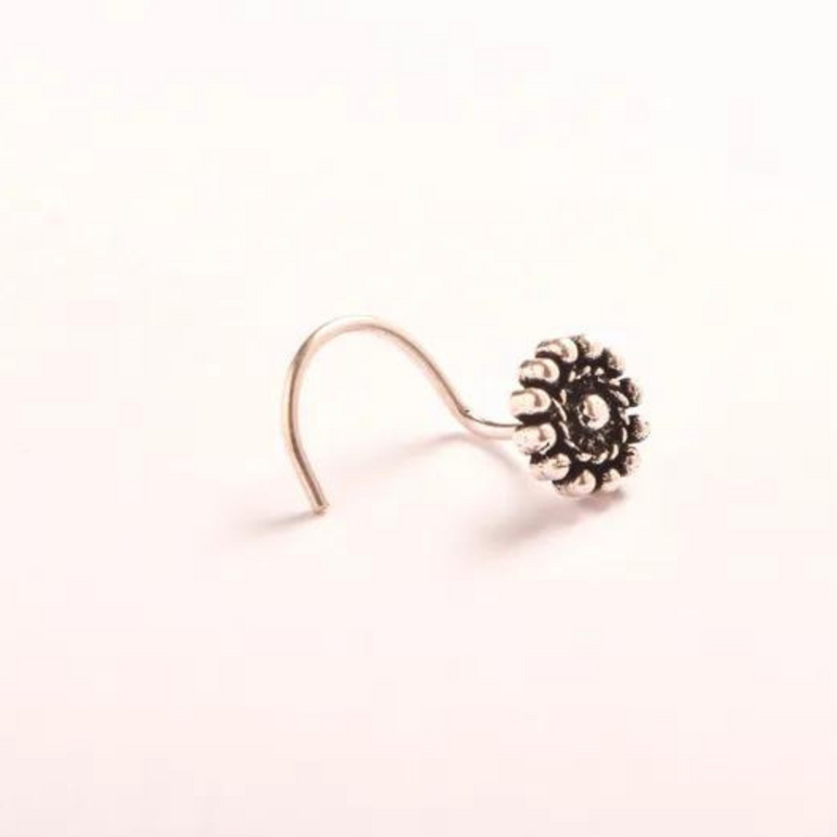 Oxidized Silver Flower Blossom Nose Pin