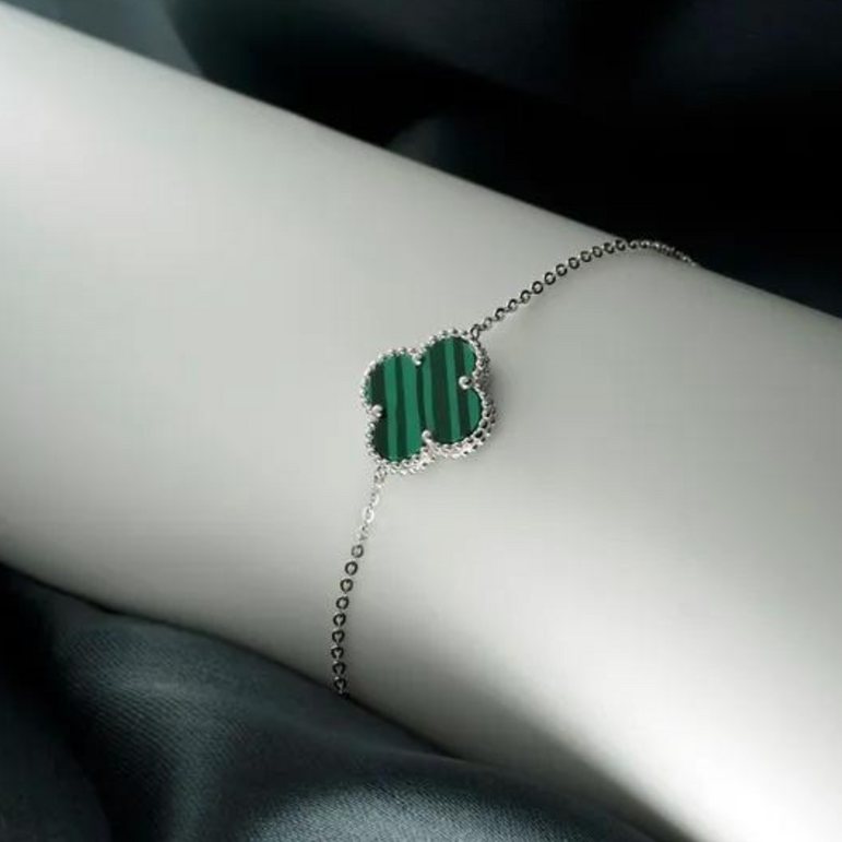 Silver alluring green clover bracelet