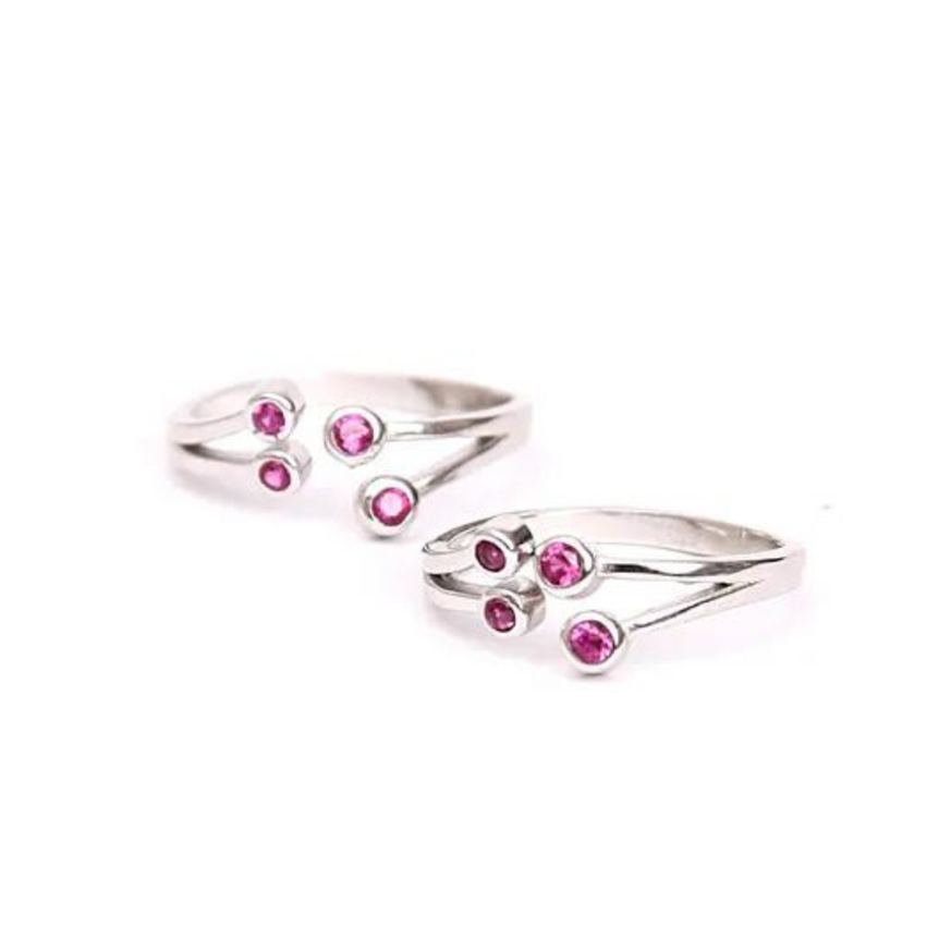 Silver Pink Stone Toe Ring