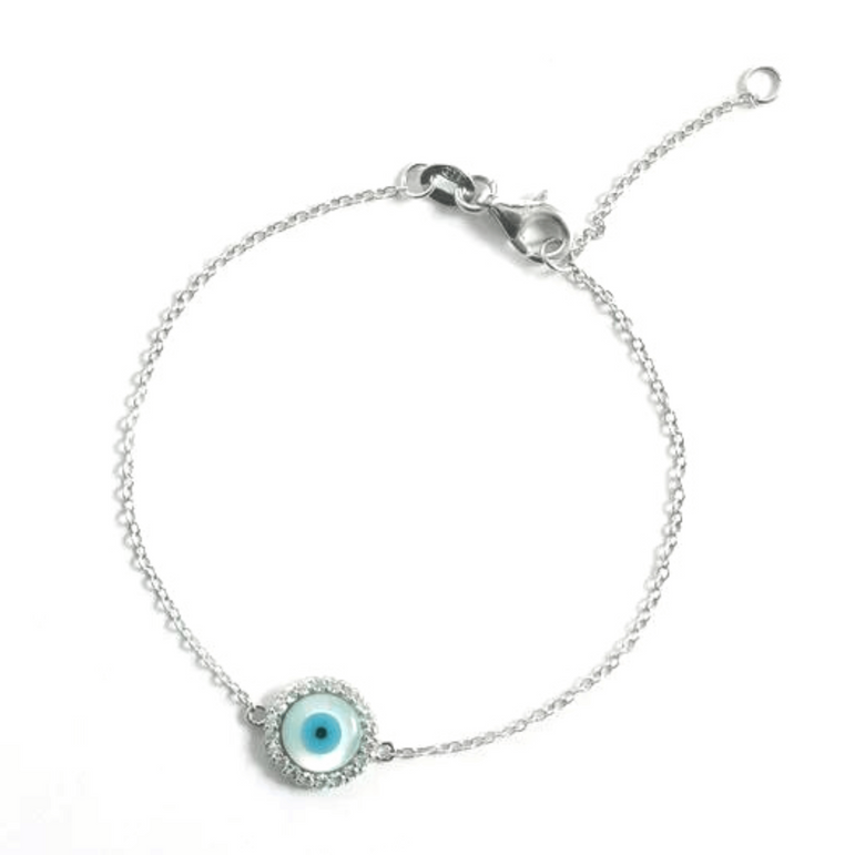 Silver crystal evil eye bracelet
