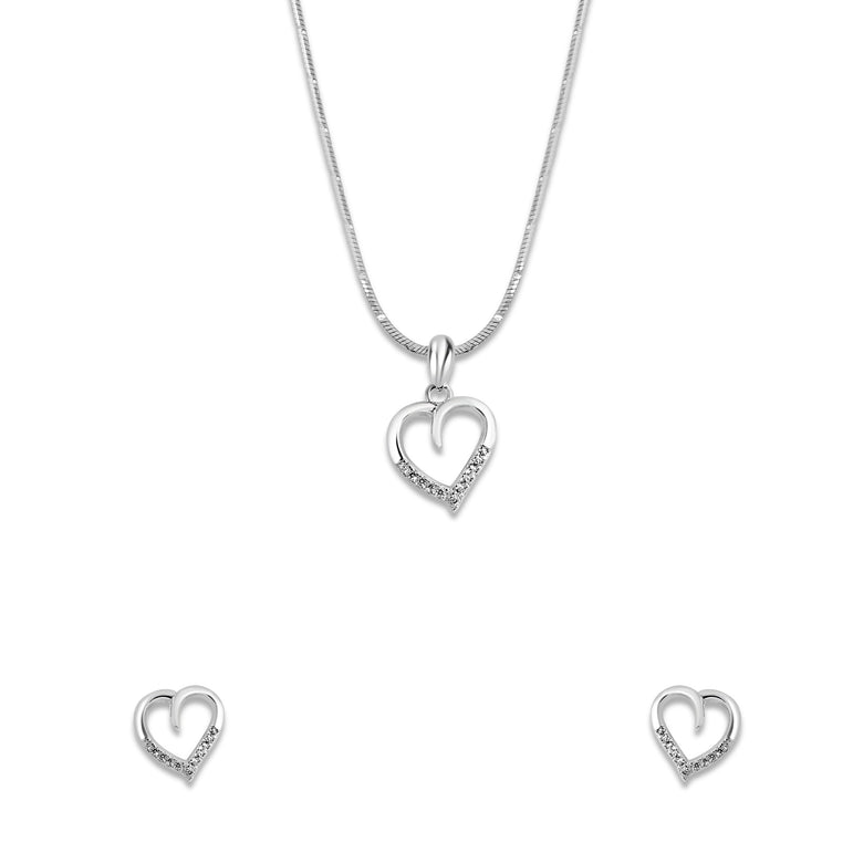 Silver halo heart pendant set
