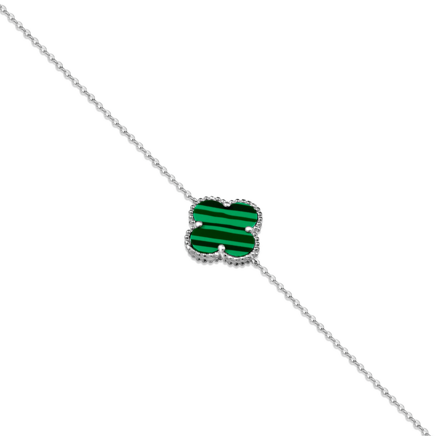 Silver alluring green clover bracelet