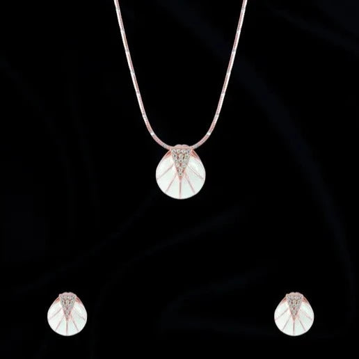 Rose gold white enamel shell pendant set