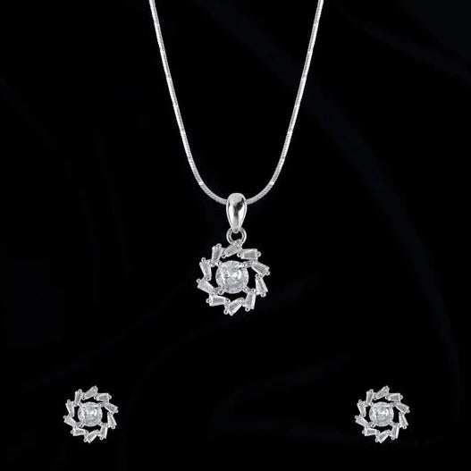 Silver spiral blossom pendant set