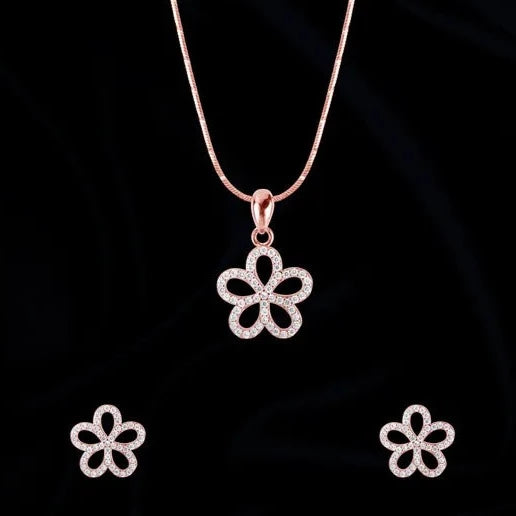Rose gold flower swirl pendant set
