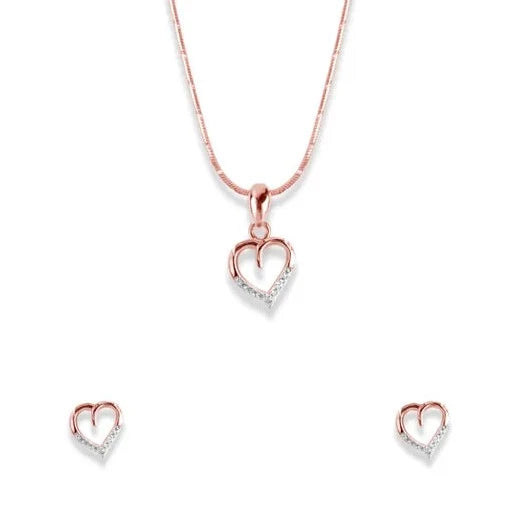Rose gold halo heart pendant set