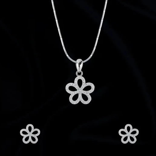 Silver flower swirl pendant set