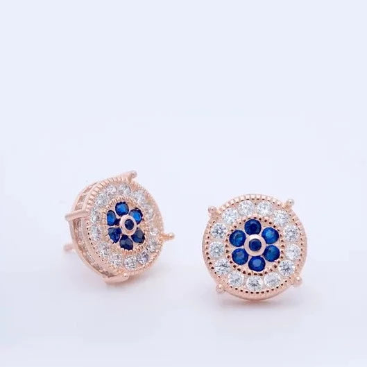 Rose gold embellished blue stone earrings