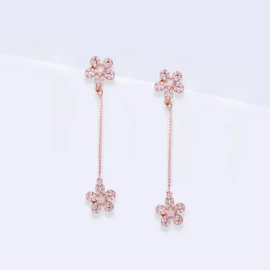 Rose gold flower drop earrings