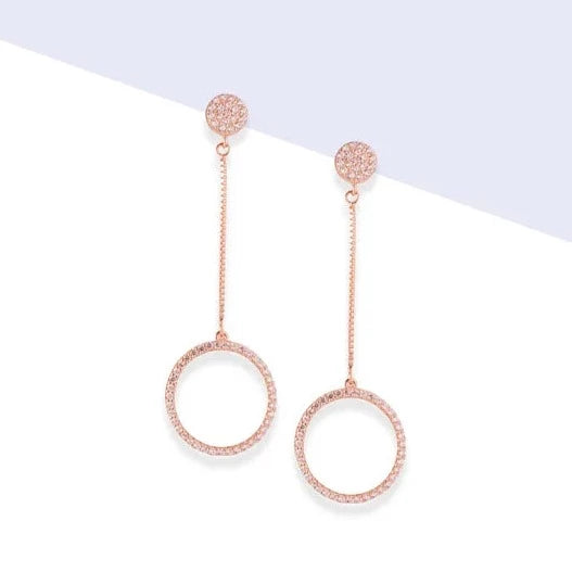 Rose gold halo swing earrings