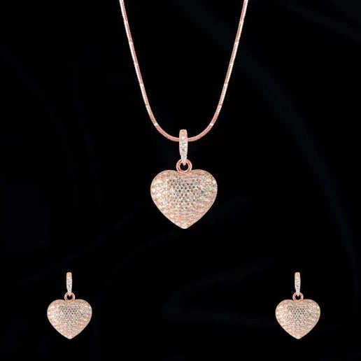 Rose gold elegant heart pendant set