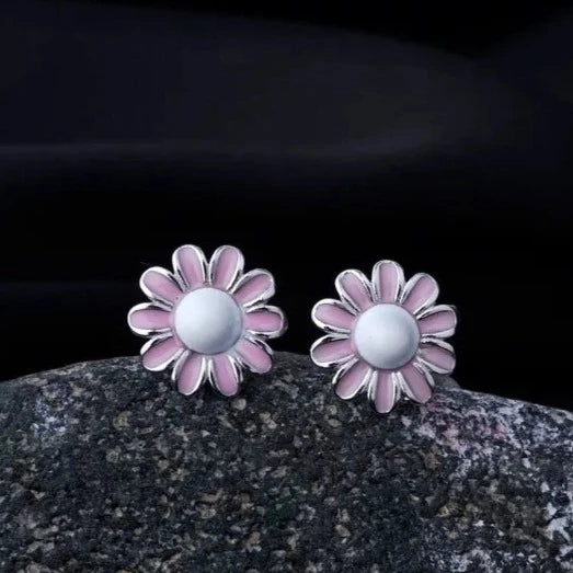 Silver beautiful pink fuchsia earring
