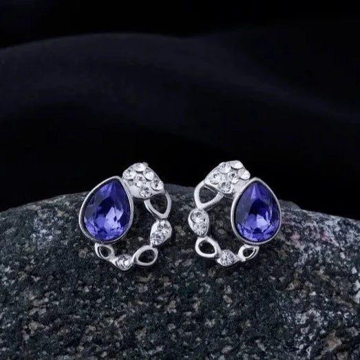 Silver purple orchid earring