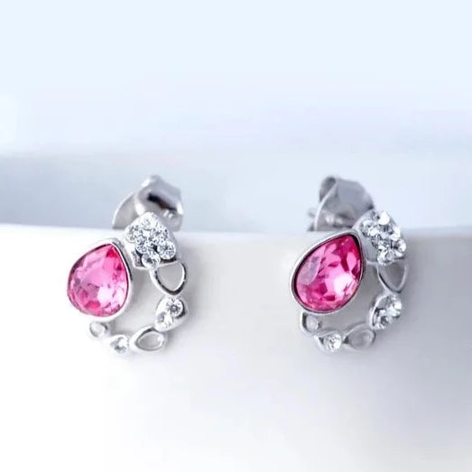Silver pink orchid earrings